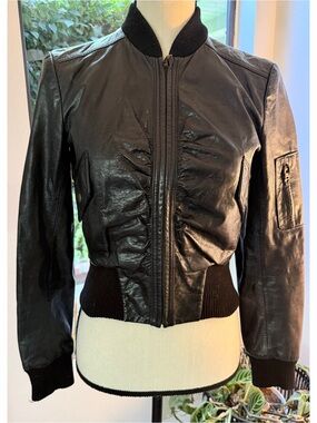 bebe Black Leather Bomber Jacket